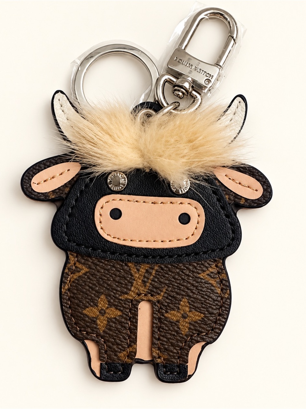 Brown & Tan Cow Bag Charm Keychain